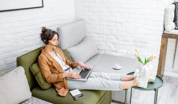 Woman working online from home