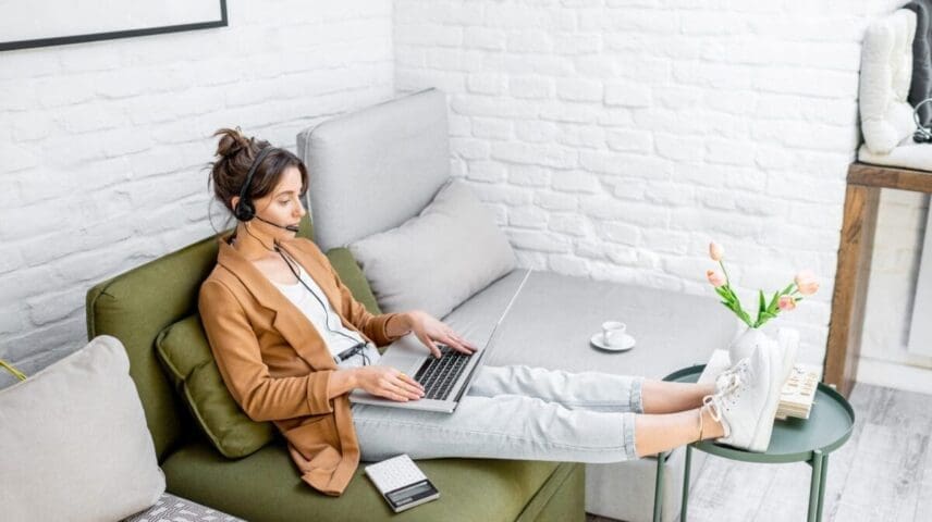 Woman working online from home