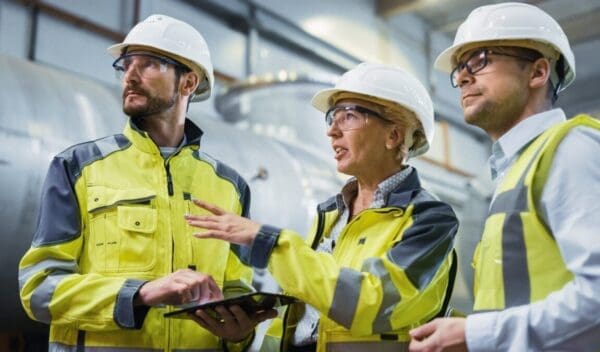 Digital Transformation in Manufacturing, Workers using technology in manufacturing plant