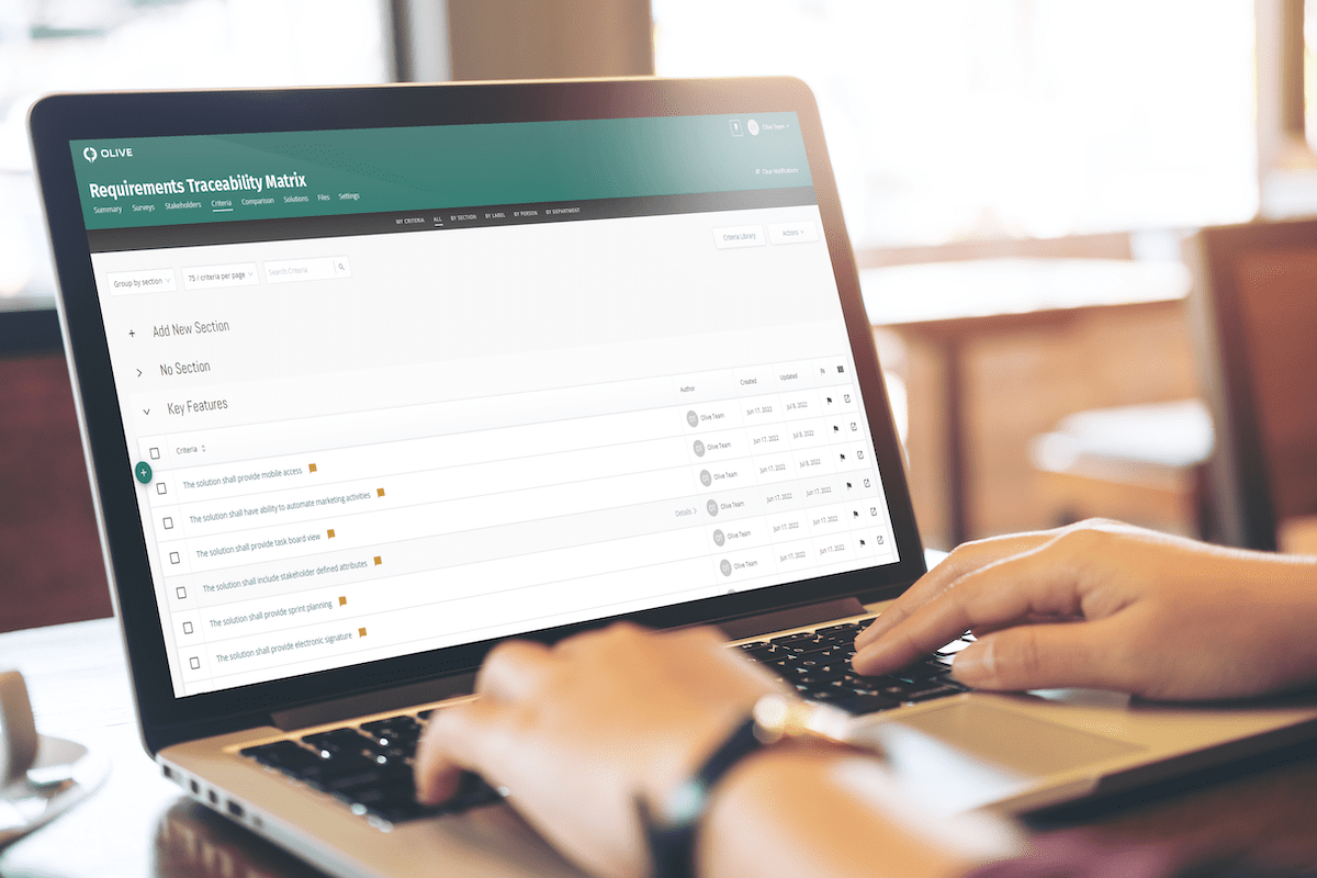 Requirements Traceability Matrix on Olive platform