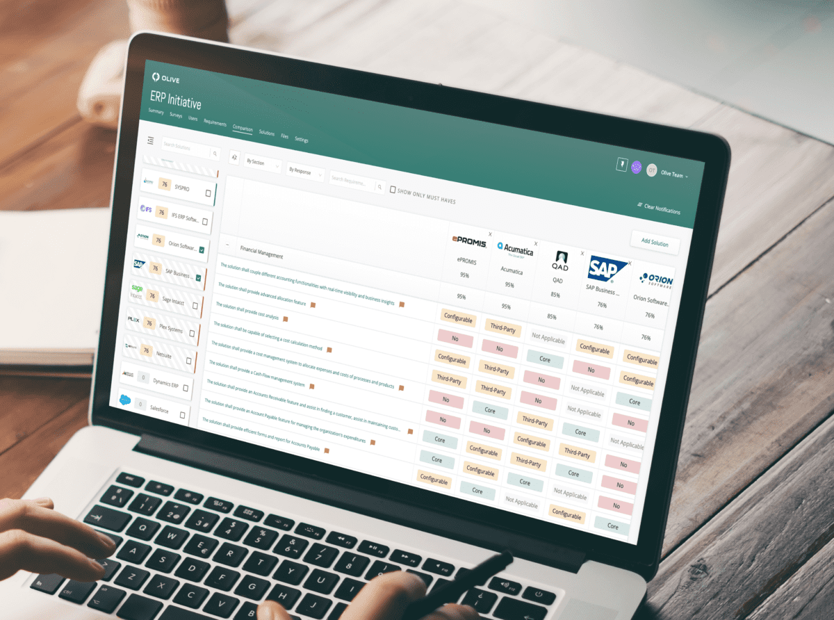 Side by side ERP Comparison in Olive for replacing legacy erp systems