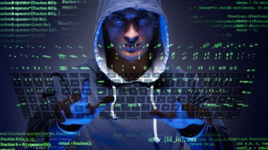 Young hacker in enterprise cyber security concept. Illustrate how to avoid enterprise cybersecurity threats.