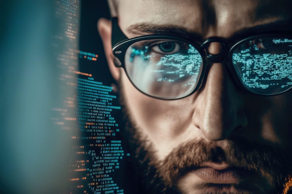 Closeup of a cyber hacker to communicate the idea of enterprise cyber security trends