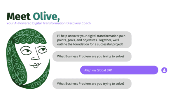 meet olive your ai powered digital transformation coach. screenshot of olive in action