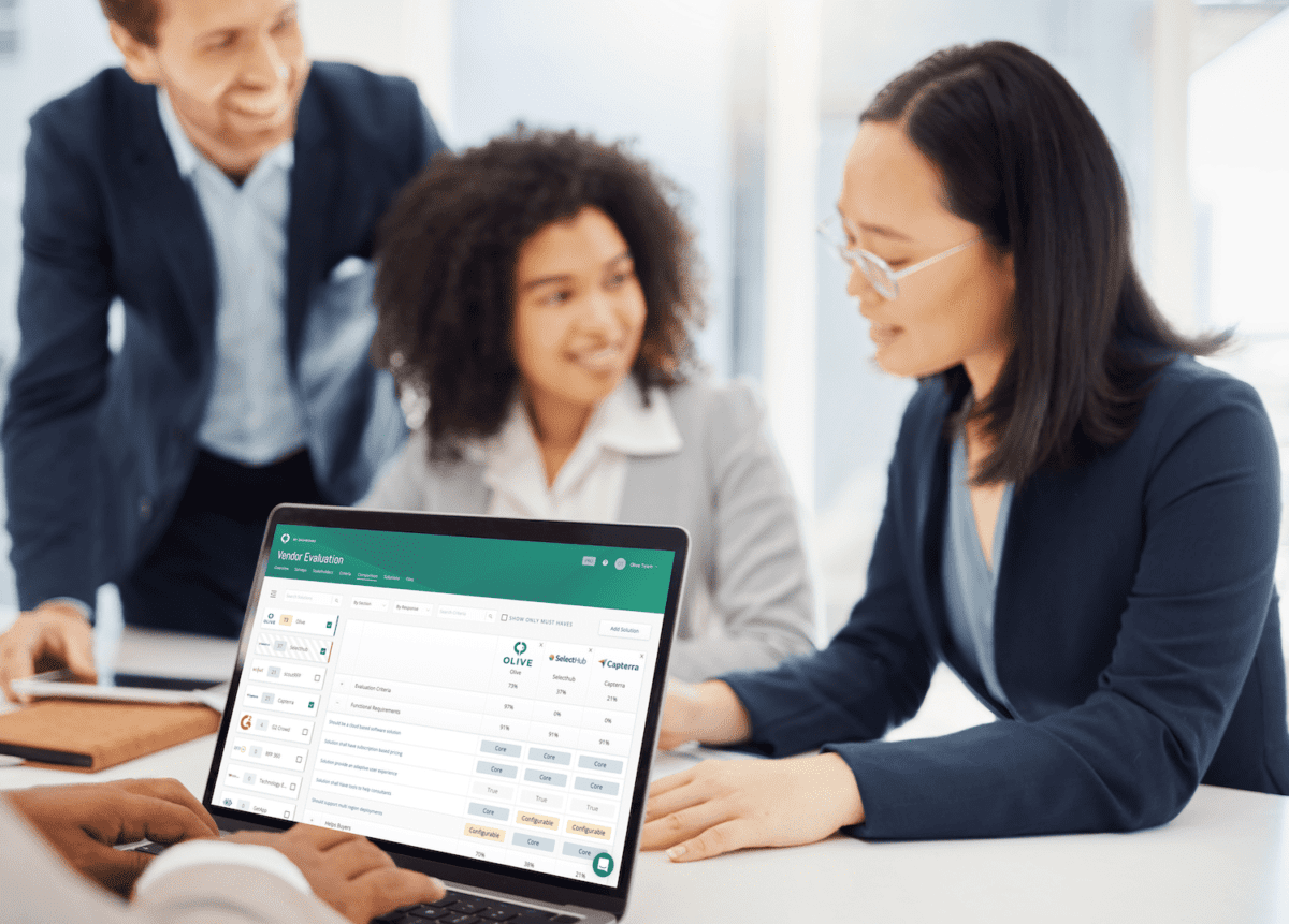 Enterprise executives using Olives Software Sourcing Platform to Compare Vendors